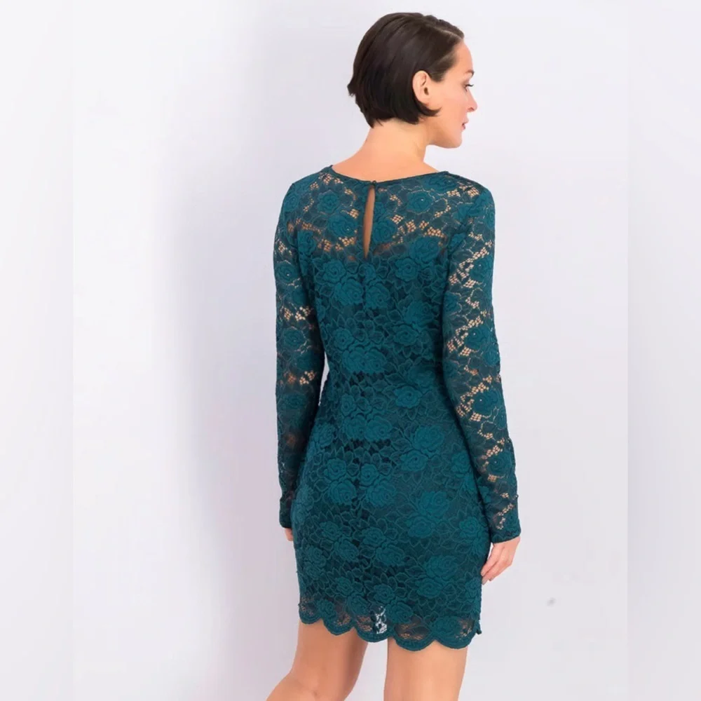 Elegant Teal Lace Dress - Picture 3 of 12